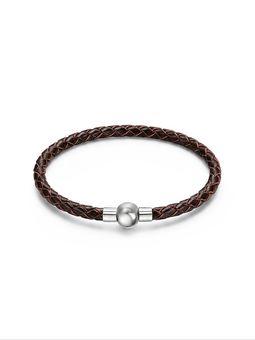 Linx Vintage Brown Leather Braided Cord Charm Bracelet with Magnetic Clasp